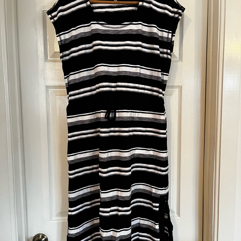 Talbots Striped Black and White Midi Dress